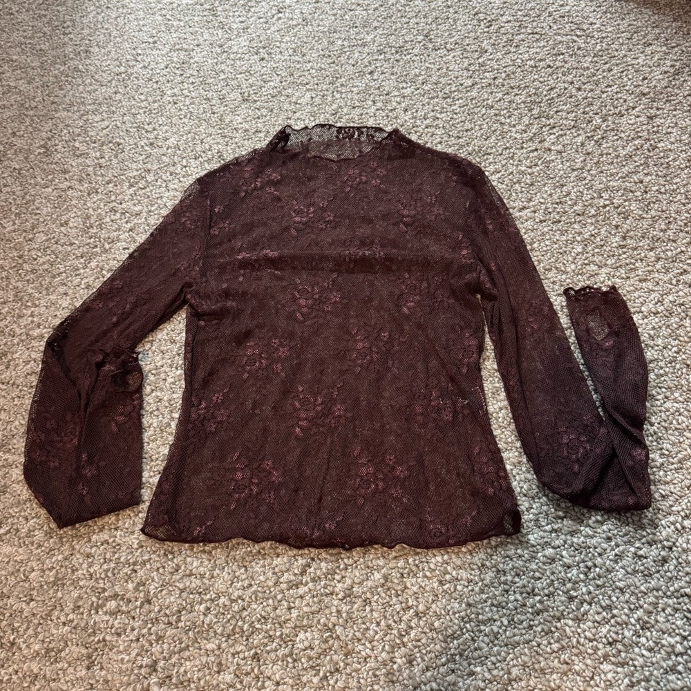 Chic Lace Long Sleeve Top - Deep Purple